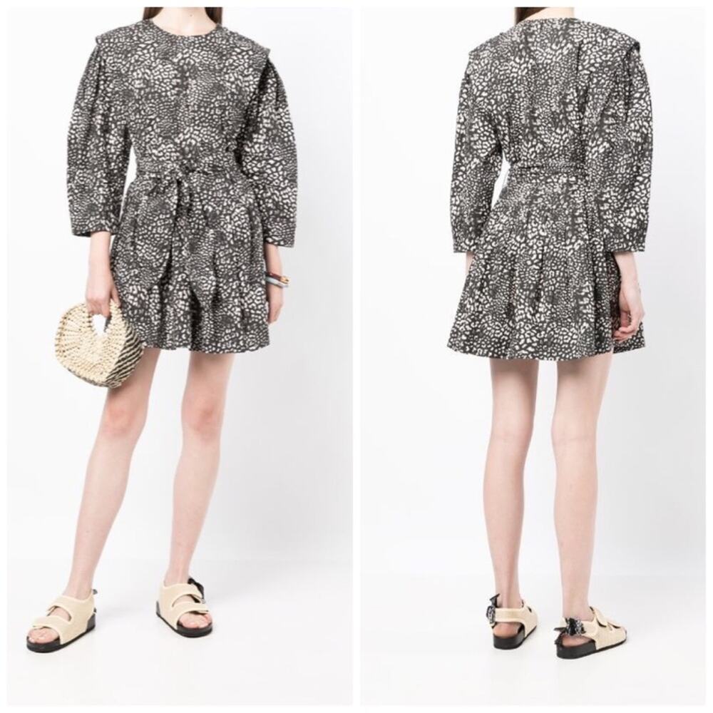 Sea NY Calla‎ Cheetah-Print Belted long sleeve Tunic Dress in Black Size 10